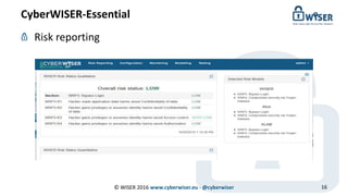 CyberWISER-Essential
© WISER 2016 www.cyberwiser.eu - @cyberwiser 16
Risk reporting
 