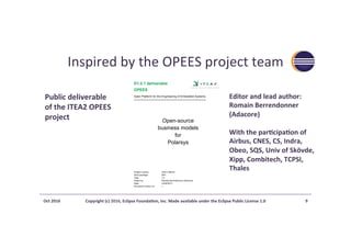 Inspired	by	the	OPEES	project	team	
OPEES (ITEA 2 08019) – WP1
Task 1.2: Business Models
D1.2.1 deliverable
OPEES
Open Pla...