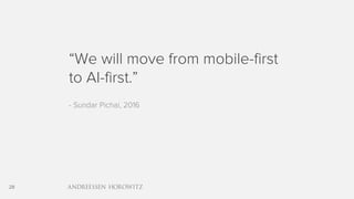 28
“We will move from mobile-first
to AI-first.”
- Sundar Pichai, 2016
 