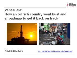 Venezuela:
How an oil rich country went bust and
a roadmap to get it back on track
November, 2016 http://growthlab.cid.harvard.edu/venezuela
 