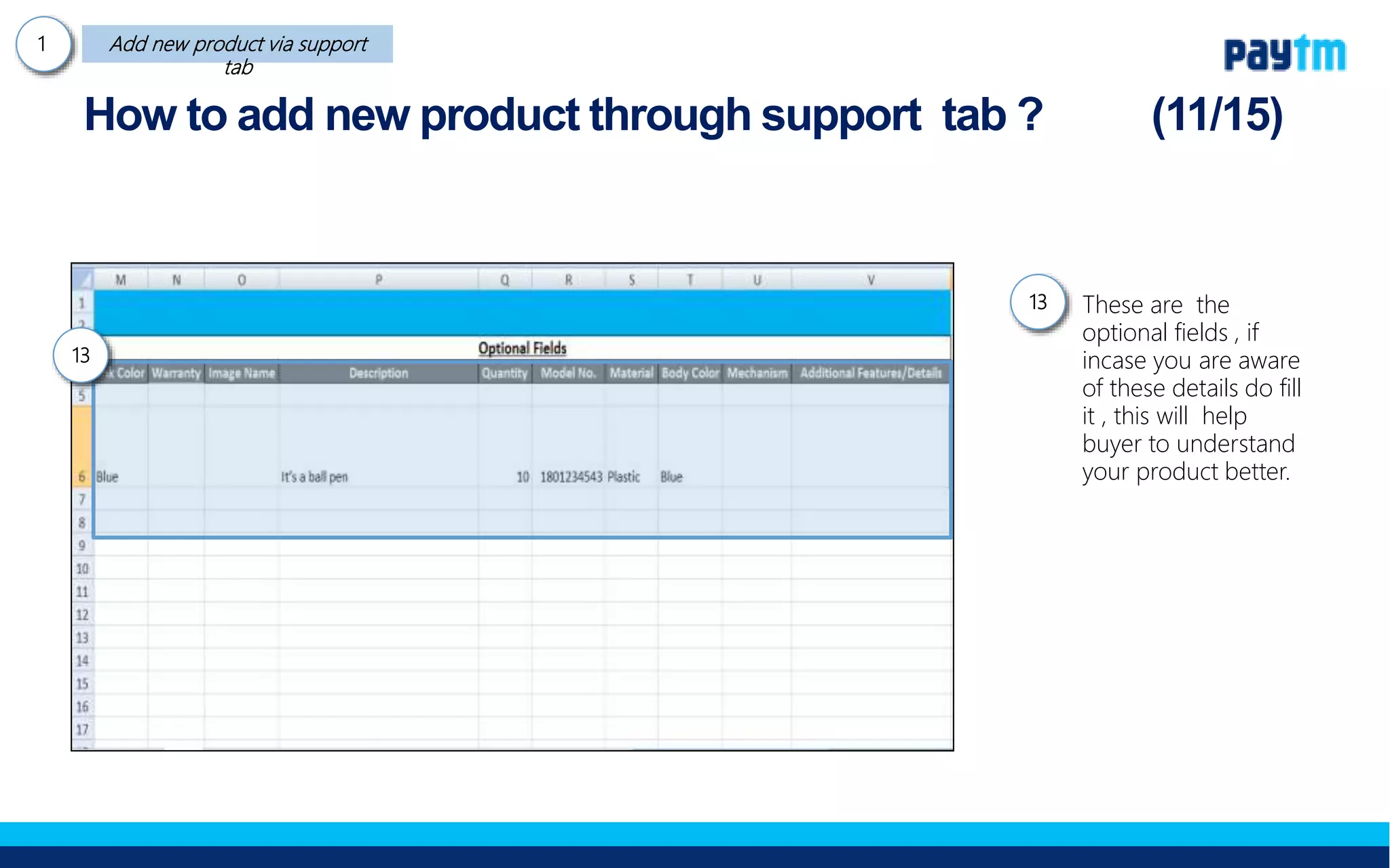 These are the optional
fields , if incase you are
aware of these details
do fill it , this will help a
buyer to understand
your product better.
How to add new product through support tab ?
13
13.
 