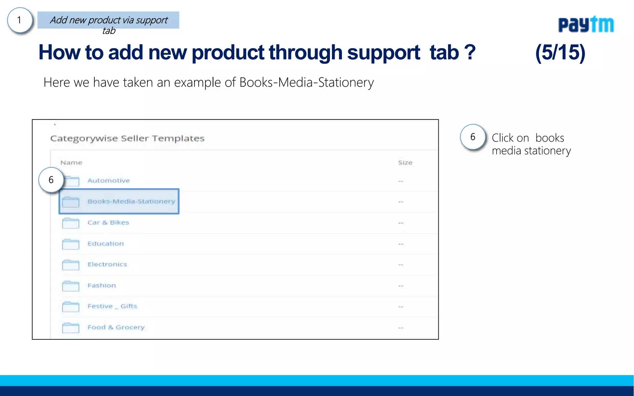 Here we have taken an example of Media-Stationery
Click on media
stationery
How to add new product through support tab ?
6.
6
 