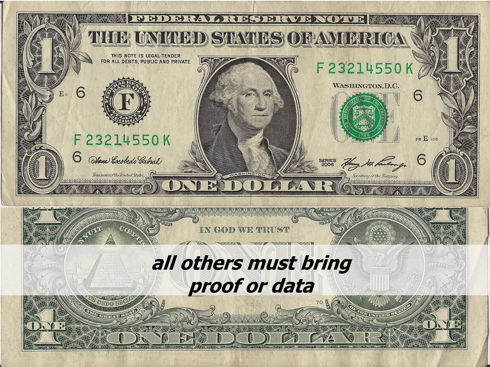 23
all others must bring
proof or data
 