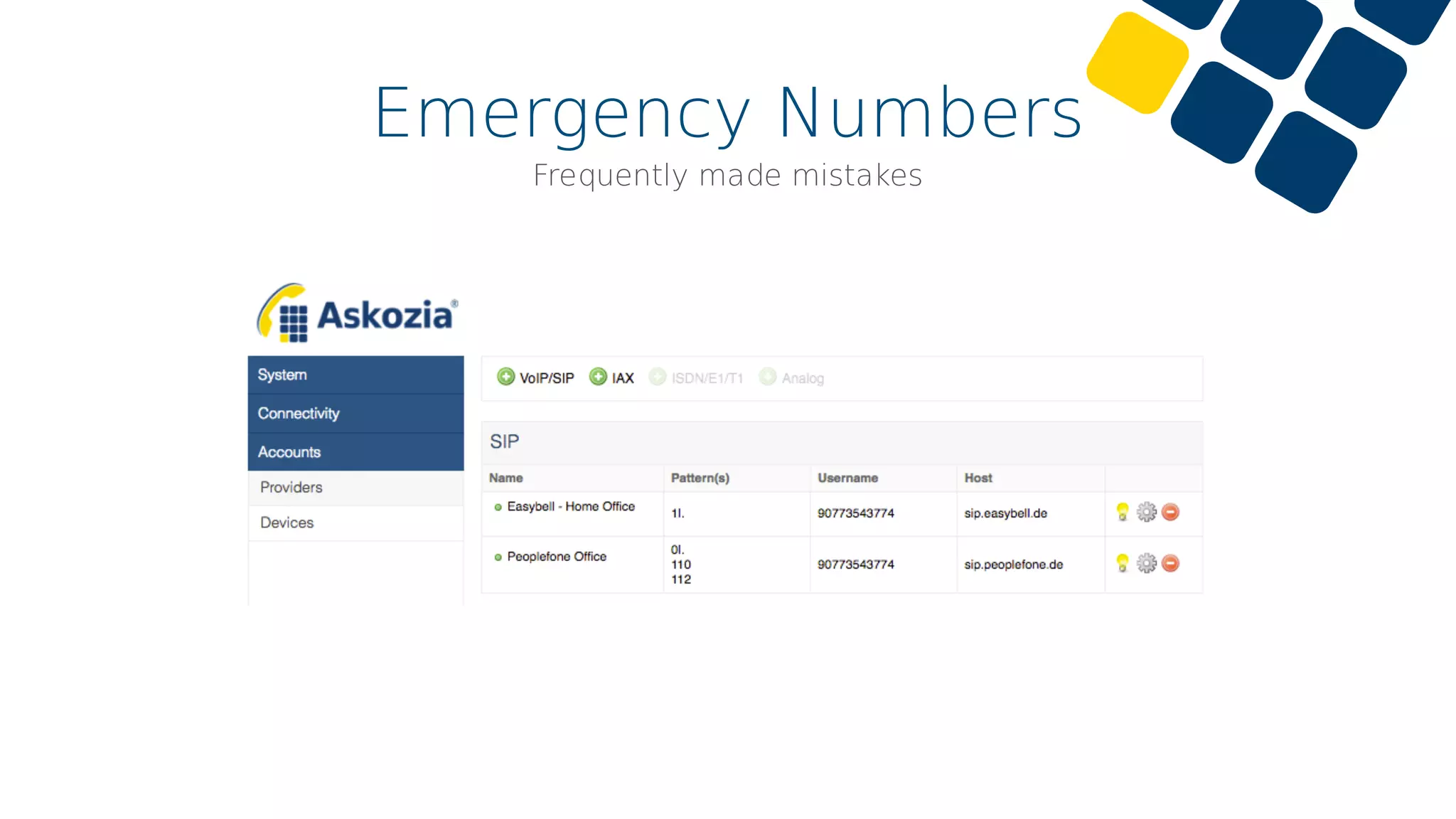 Emergency Numbers
Frequently made mistakes