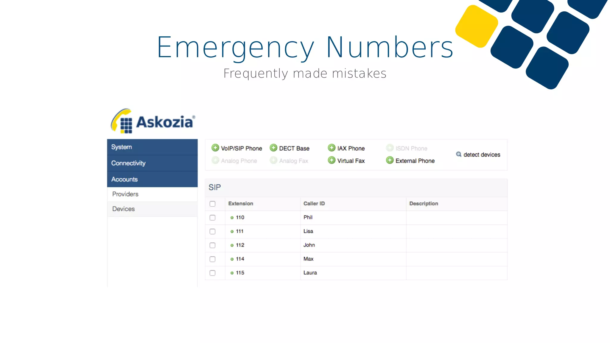 Emergency Numbers
Frequently made mistakes
