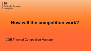 How will the competition work?
CDE Themed Competition Manager
 