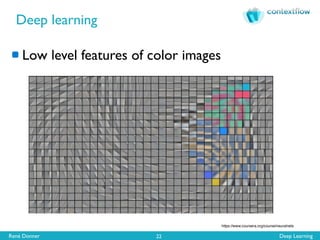 René Donner Deep Learning
Deep learning
22
Low level features of color images
https://www.coursera.org/course/neuralnets
 