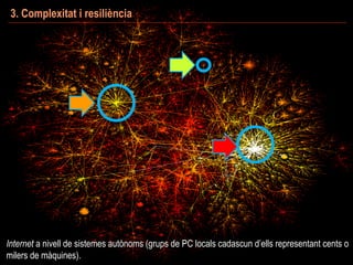 Internet a nivell de sistemes autònoms (grups de PC locals cadascun d’ells representant cents o
milers de màquines).
3. Complexitat i resiliència
 