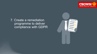 7. Create a remediation
programme to deliver
compliance with GDPR
 