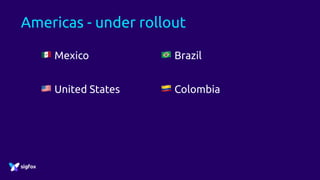 Americas - under rollout
0 Mexico 1 Brazil
2 United States 3 Colombia
 