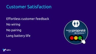 Customer Satisfaction
Effortless customer feedback
No wiring
No pairing
Long battery life
 