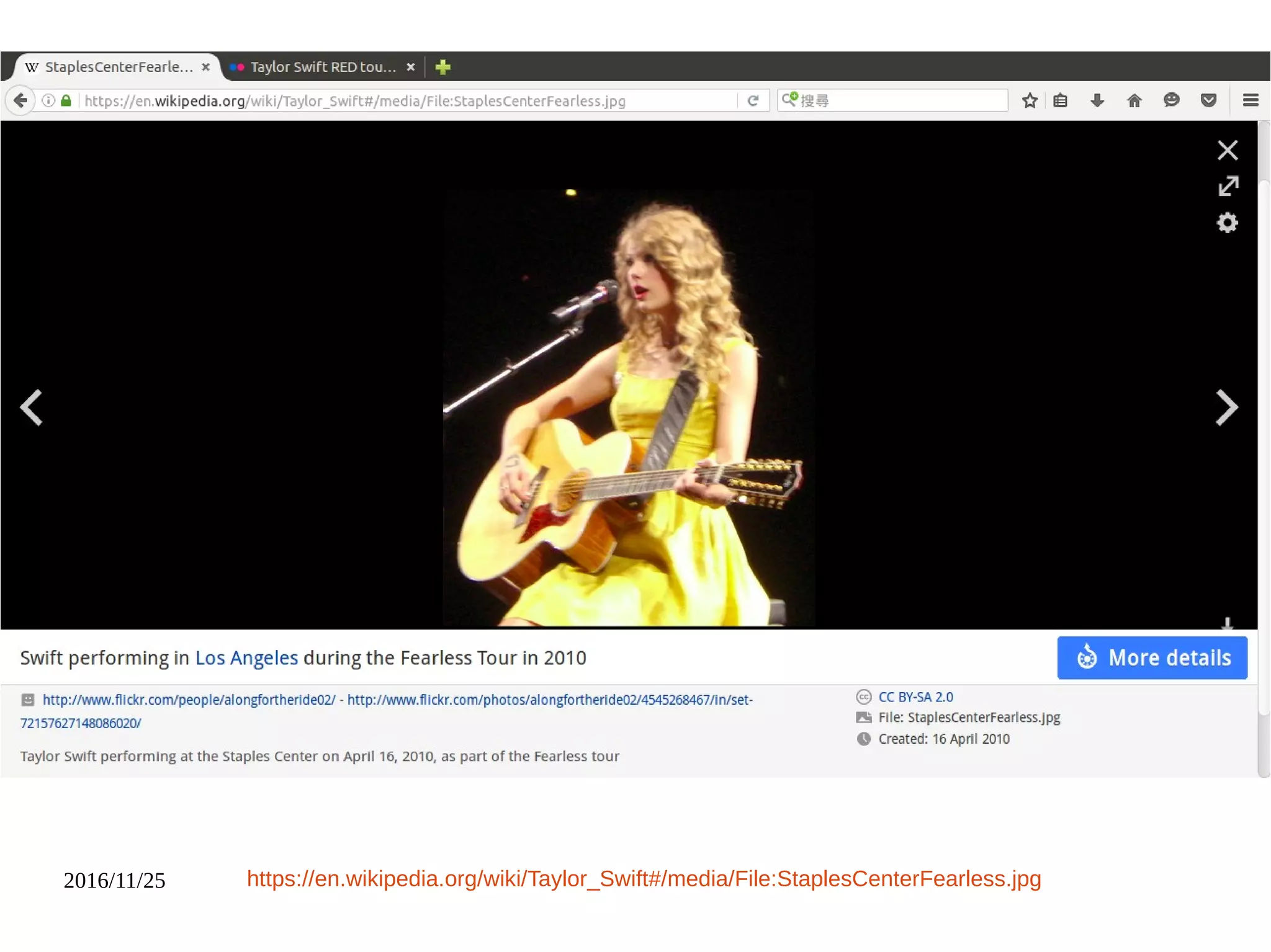 2016/11/25 https://en.wikipedia.org/wiki/Taylor_Swift#/media/File:StaplesCenterFearless.jpg
 
