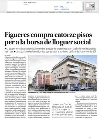 25/11/16Diari de Girona
Gerona
Prensa: Diaria
Tirada: 7.540 Ejemplares
Difusión: 5.438 Ejemplares
Página: 16
Sección: LOCAL Valor: 1.255,00 € Área (cm2): 362,0 Ocupación: 42,69 % Documento: 1/1 Autor: G.TFIGUERES Núm. Lectores: 39000
Cód:106678101
5 / 17
 