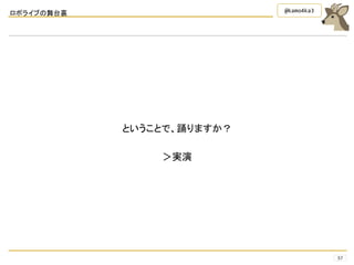 ロボライブの舞台裏
57
@kamo4ka3
ということで、踊りますか？
＞実演
 