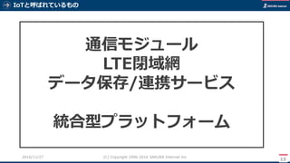 IoTと呼ばれているもの
13
(C) Copyright 1996-2016 SAKURA Internet Inc2016/11/28
通信モジュール
LTE閉域網
データ保存/連携サービス
統合型プラットフォーム
 