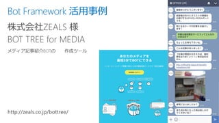 Bot Framework 活用事例
株式会社ZEALS 様
BOT TREE for MEDIA
 