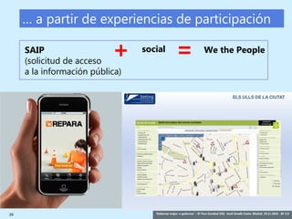 29 ‘Gobernar mejor: e-gobernar’ – IV Foro Sanidad CEG- Jordi Graells Costa. Madrid, 29.11.2016 - BY 3.0
… a partir de experiencias de participación
SAIP
(solicitud de acceso
a la información pública)
We the People=+ social
 