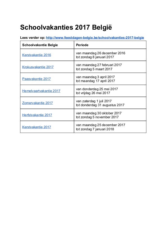 Calameo Schoolvakanties Belgie Exacte Datums Op Kalender