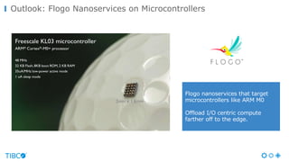 Outlook: Flogo Nanoservices on Microcontrollers
Flogo nanoservices that target
microcontrollers like ARM M0
Offload I/O ce...