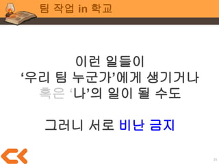 23
팀 작업 in 학교
소통
상대방에 대한 이해와
공감으로 시작
 