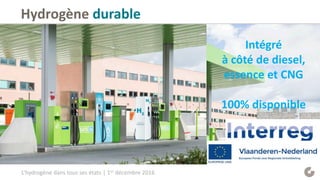 Hydrogène durable
Printemps 2017 Intégré
à côté de diesel,
essence et CNG
100% disponible
L’hydrogène dans tous ses états | 1er décembre 2016
 
