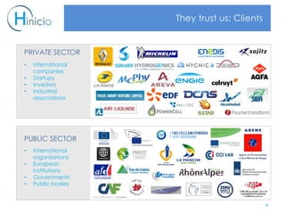 4
They trust us: Clients
PRIVATE SECTOR
• International
companies
• Startups
• Investors
• Industrial
associations
PUBLIC SECTOR
• International
organisations
• European
institutions
• Governments
• Public bodies
 