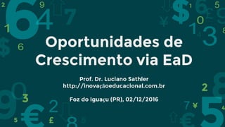 Oportunidades de
Crescimento via EaD
Prof. Dr. Luciano Sathler
http://inovaçãoeducacional.com.br
Foz do Iguaçu (PR), 02/12/2016
 