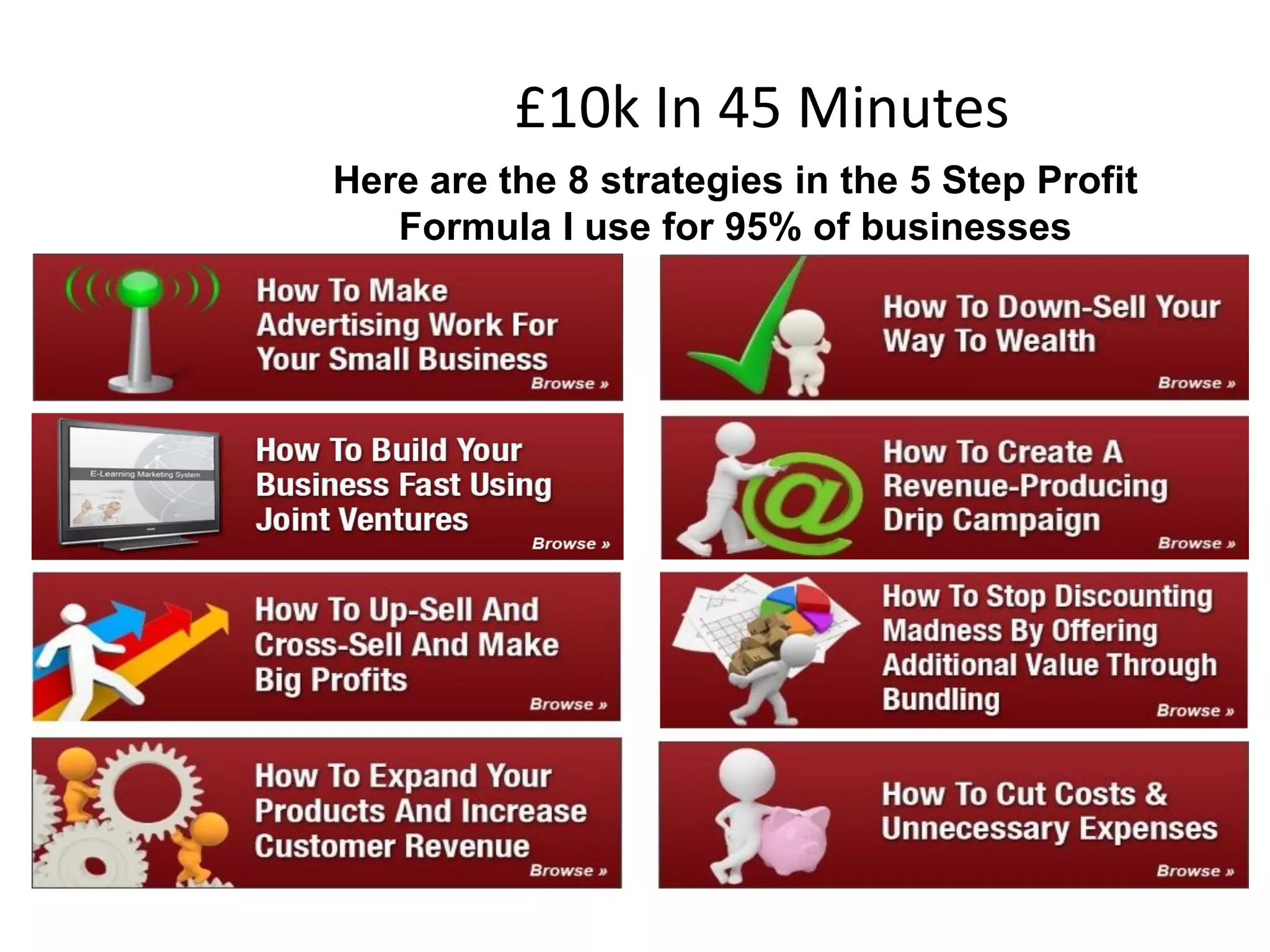 £10k In 45 Minutes
Here are the 8 strategies in the 5 Step Profit
Formula I use for 95% of businesses
 