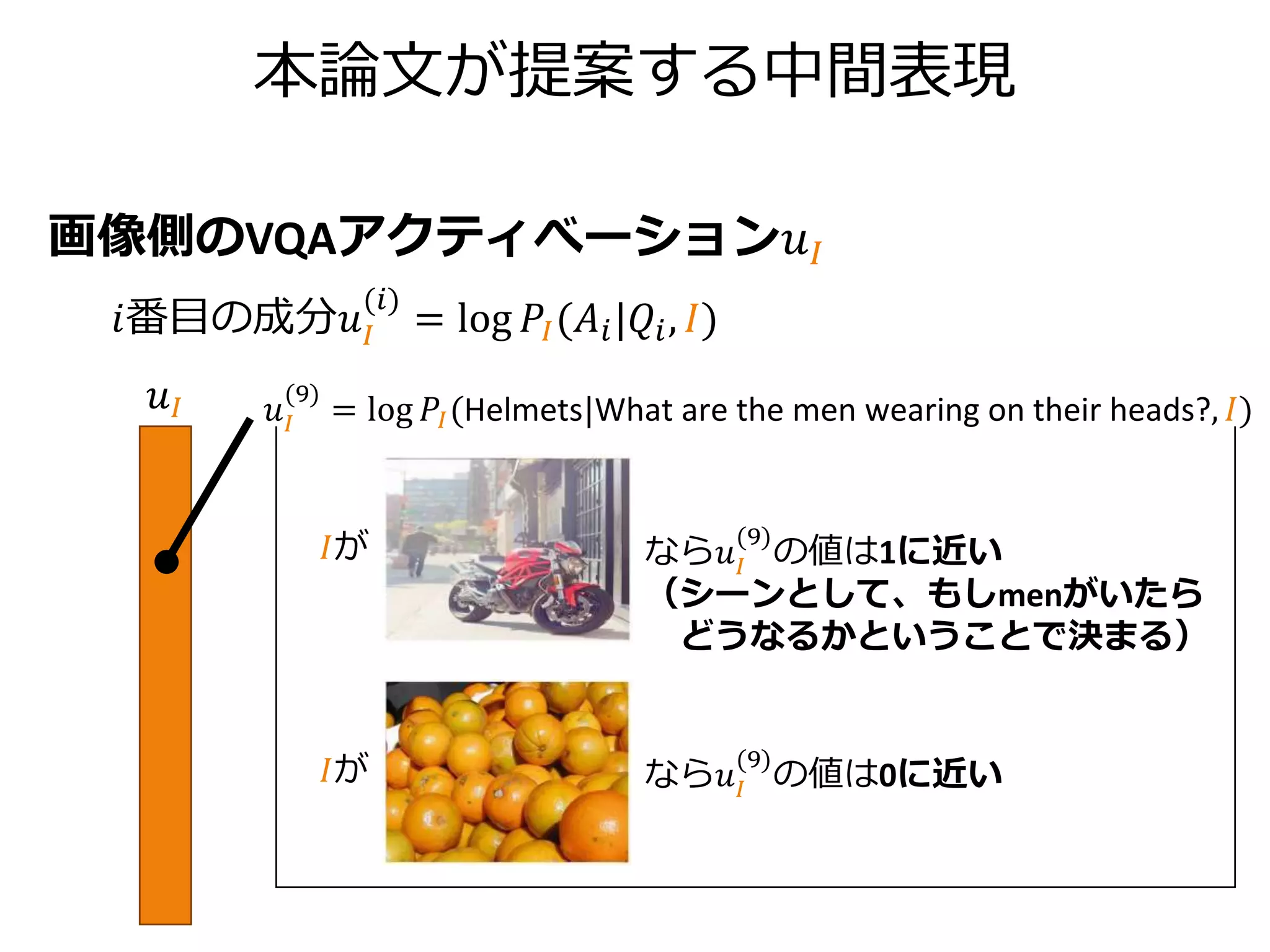 少し先に統合：Representation-level fusion
𝑆 𝐼, 𝐶 = 𝑟𝐼, 𝑟𝐶
• 𝑟𝐼＝ReLU(𝑊𝑡 𝐼
𝑡𝐼 + 𝑊𝑣 𝐼
𝑣𝐼 + 𝑏 𝑟 𝐼
)
• 𝑟𝐶＝ReLU(𝑊𝑡 𝐶
𝑡 𝐶 + 𝑊𝑣 𝐶
𝑣 𝐶 + 𝑏 𝑟 𝐶
)
 