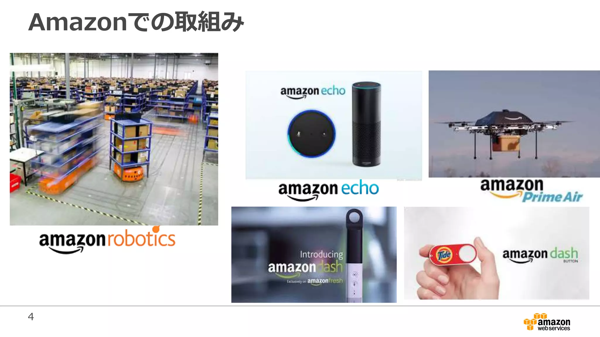 4
Amazonでの取組み
Amazon robotics
 
