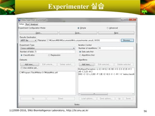 Experimenter 실습
(c)2008-2016, SNU Biointelligence Laboratory, http://bi.snu.ac.kr 56
 