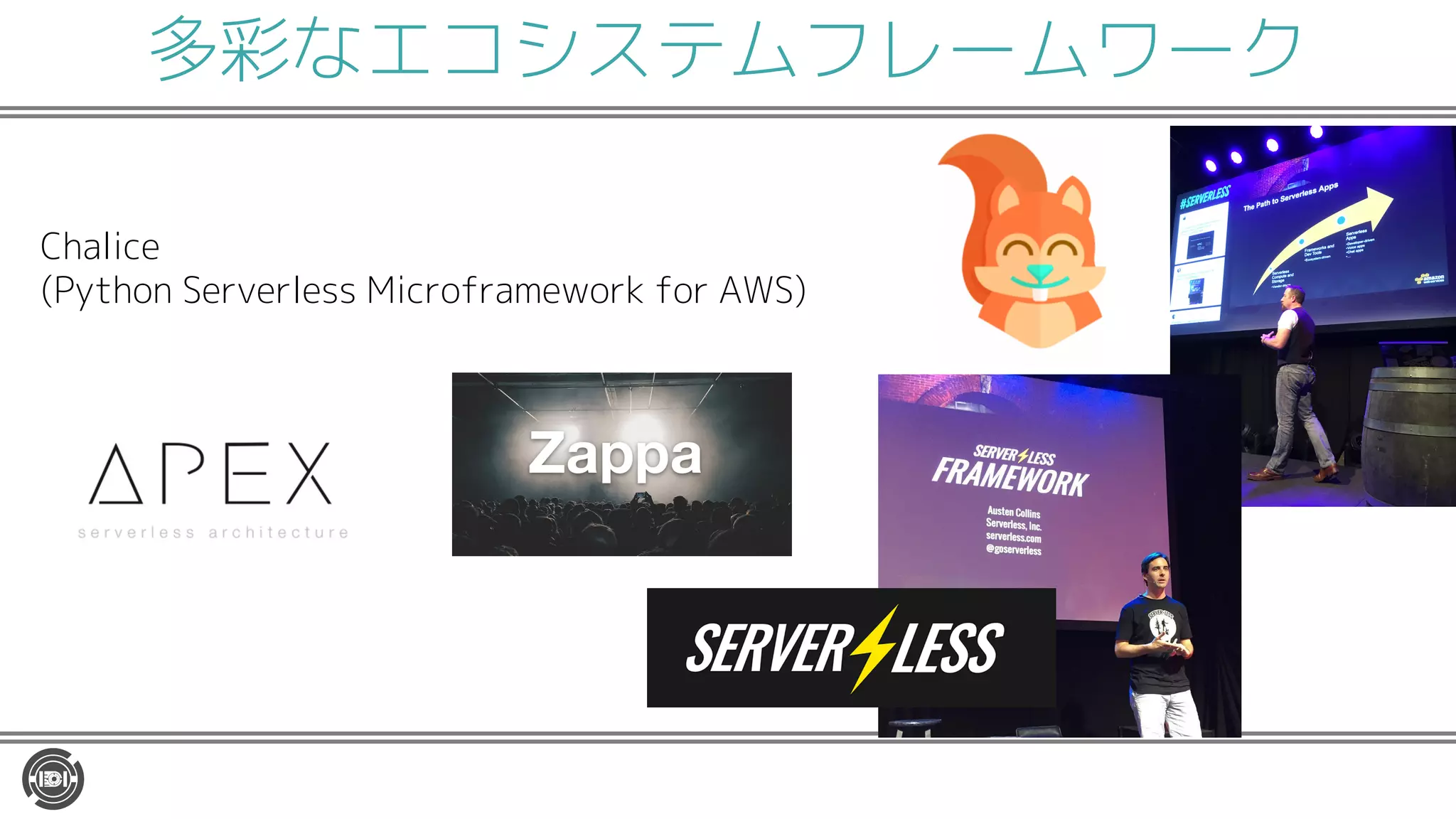 多彩なエコシステムフレームワーク
Chalice
(Python Serverless Microframework for AWS)
 