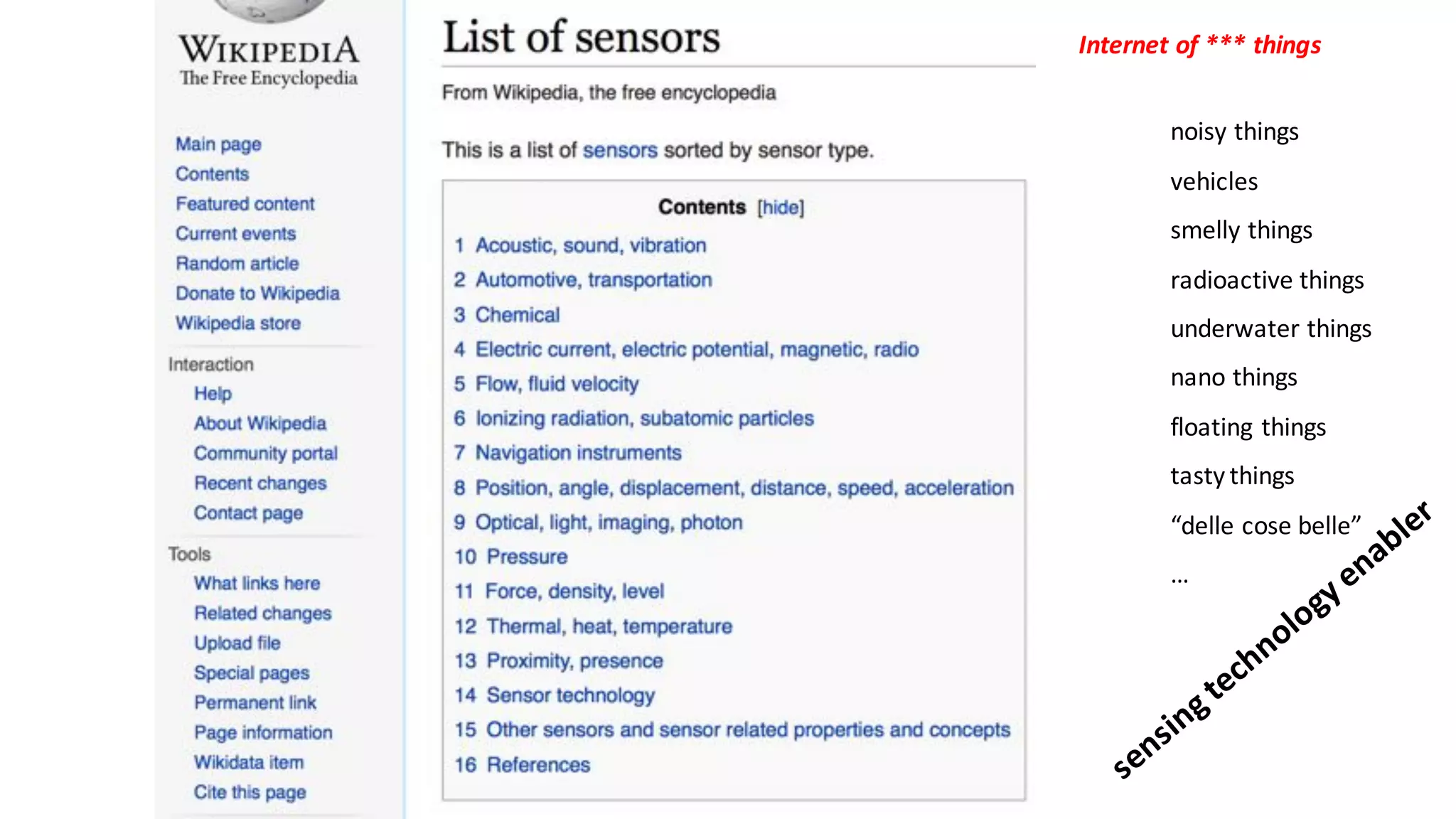Internet	of	***	things
noisy	things
vehicles
smelly	things
radioactive	things
underwater	things
nano things
floating	things
tasty	things
“delle cose belle”
…
 