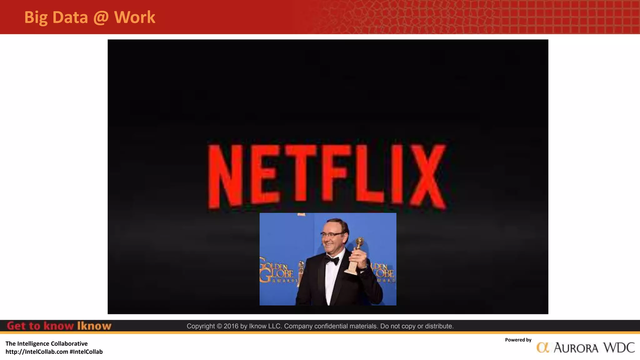 The Intelligence Collaborative
http://IntelCollab.com #IntelCollab
Powered by
Copyright © 2016 by Iknow LLC. Company confidential materials. Do not copy or distribute.
Big Data @ Work
 