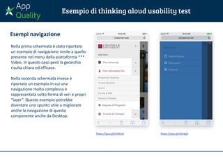 Esempi navigazione
Nella prima schermata è stato riportato
un esempio di navigazione simile a quello
presente nel menu della piattaforma ***
Video. In questo caso però la gerarchia
risulta chiara ed efficace.
Nella seconda schermata invece è
riportato un esempio in cui una
navigazione molto complessa è
rappresentata sotto forma di veri e propri
“layer”. Questo esempio potrebbe
diventare uno spunto utile a migliorare
anche la navigazione di questo
componente anche da Desktop.
https://goo.gl/UY0uVt https://goo.gl/sDr4qA
 