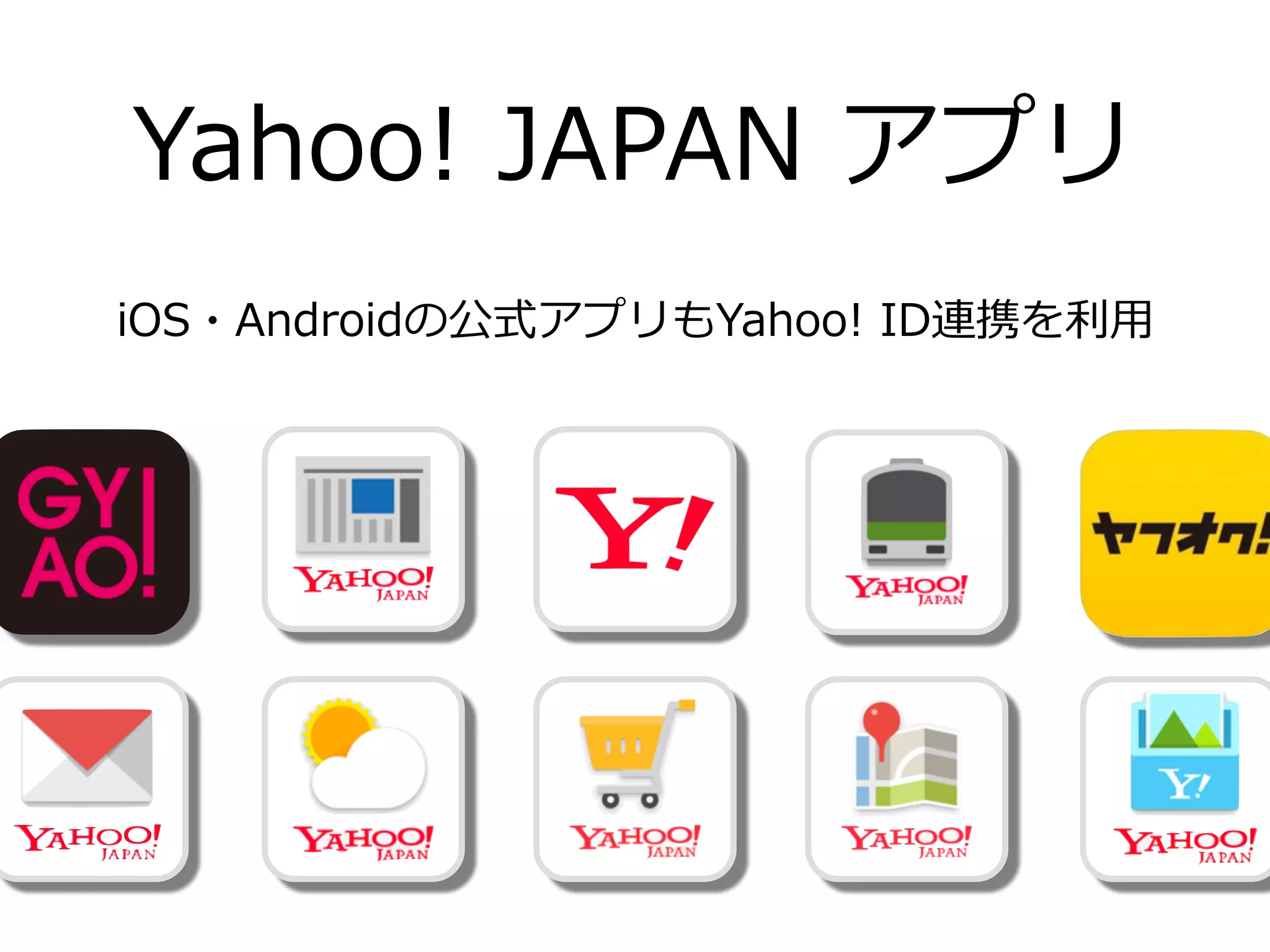 Yahoo!  JAPAN  アプリ
iOS・Androidの公式アプリもYahoo!  ID連携を利利⽤用
 