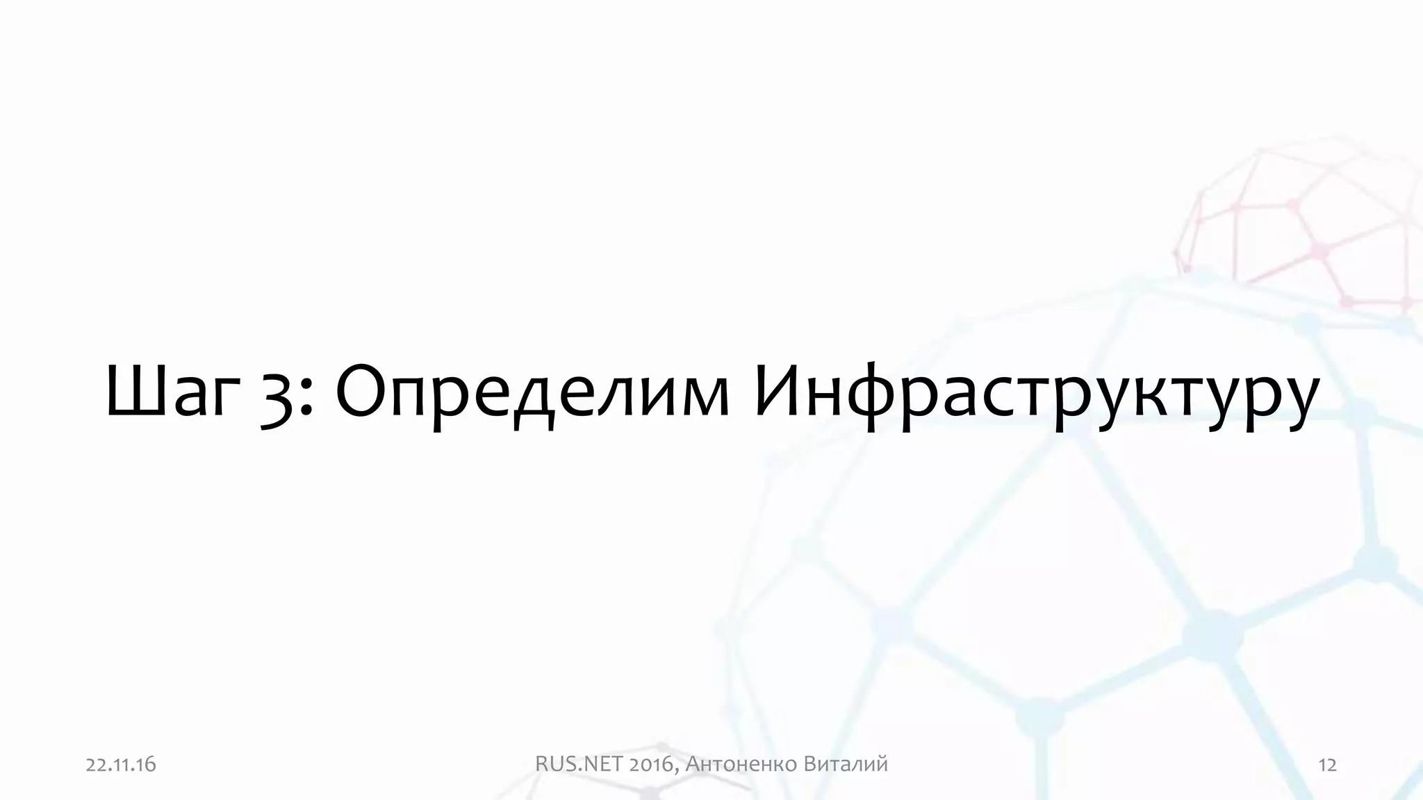Шаг 3: Определим Инфраструктуру
1222.11.16 RUS.NET 2016, Антоненко Виталий
 