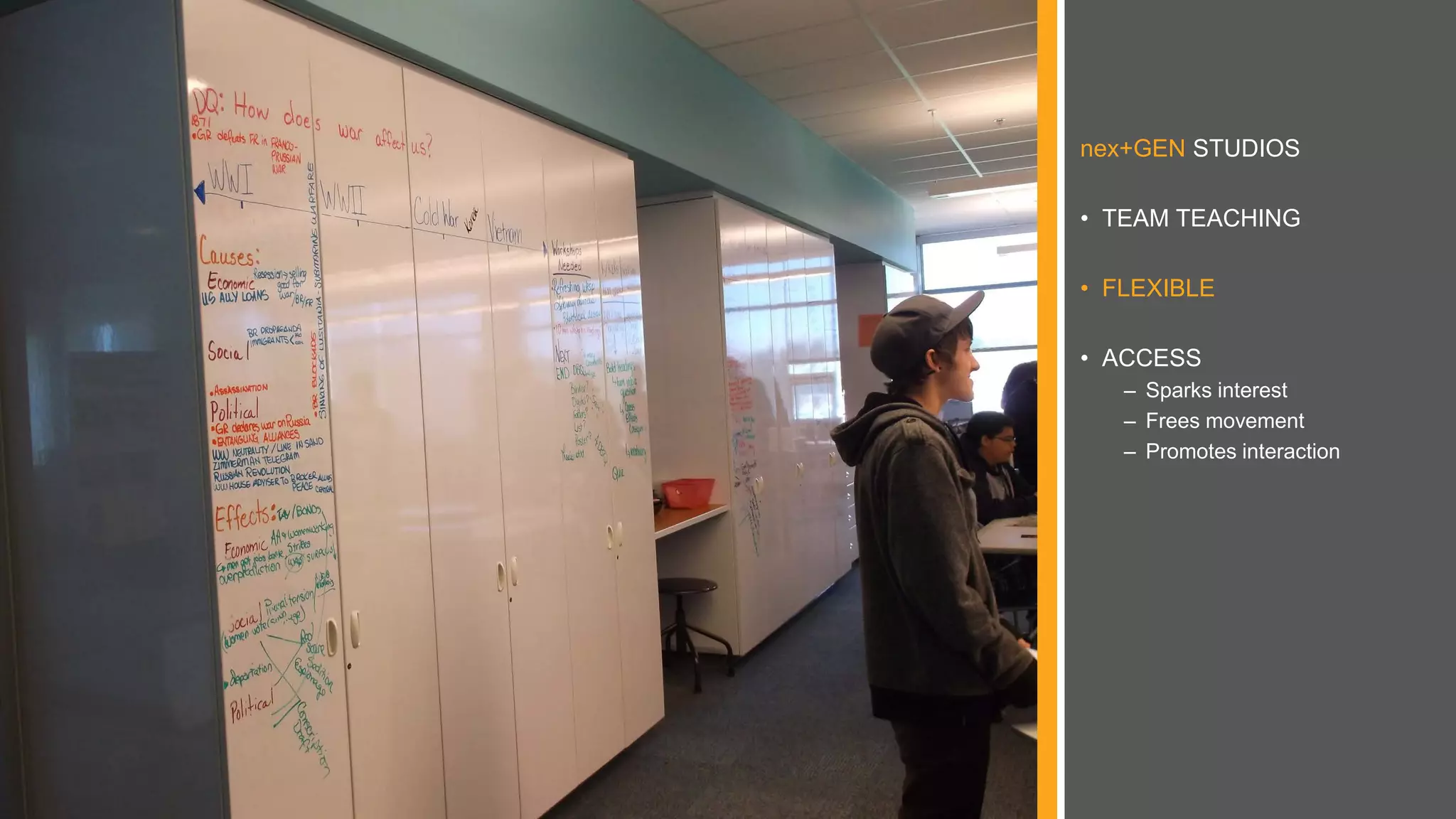 nex+GEN STUDIOS
• TEAM TEACHING
• FLEXIBLE
• ACCESS
– Sparks interest
– Frees movement
– Promotes interaction
 