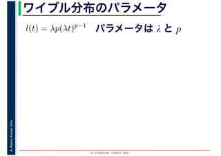 2016年度秋学期　応用数学（解析）
A.Asano,KansaiUniv. ワイブル分布のパラメータ
パラメータは λ と pl(t) = λp(λt)p−1
 