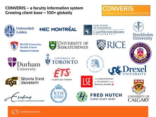 CONVERIS – a faculty information system
Growing client base – 100+ globally
 