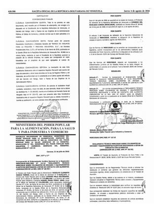 MINISTERIOS DEL PODER POPULAR
PARA LA ALIMENTACIÓN, PARA LA SALUD
Y PARA INDUSTRIA Y COMERCIO
 