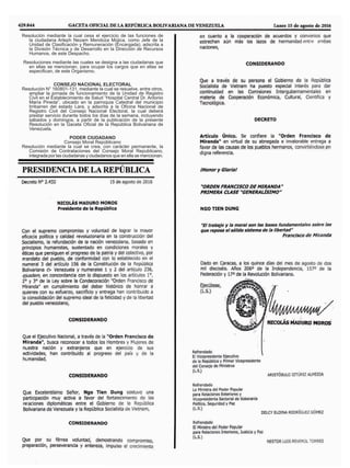 Resolución mediante la cual cesa el ejercicio de las funciones de
la ciudadana Arleph Nezam Mendoza Mújica, como Jefe de la
Unidad de Clasificación y Remuneración (Encargada), adscrita a
la División Técnica y de Desarrollo en la Dirección de Recursos
Humanos, de este Despacho.
Resoluciones mediante las cuales se designa a las ciudadanas que
en ellas se mencionan, para ocupar los cargos que en ellas se
especifican, de este Organismo.
CONSEJO NACIONAL ELECTORAL
Resolución N° 160801-131, mediante la cual se resuelve, entre otros,
ampliar la jornada de funcionamiento de la Unidad de Registro
Civil en el Establecimiento de Salud “Hospital Central Dr. Antonio
María Pineda”, ubicado en la parroquia Catedral del municipio
Irribarren del estado Lara, y adscrita a la Oficina Nacional de
Registro Civil del Consejo Nacional Electoral, la cual deberá
prestar servicio durante todos los días de la semana, incluyendo
sábados y domingos, a partir de la publicación de la presente
Resolución en la Gaceta Oficial de la República Bolivariana de
Venezuela.
PODER CIUDADANO
Consejo Moral Repúblicano
Resolución mediante la cual se crea, con carácter permanente, la
Comisión de Contrataciones del Consejo Moral Republicano,
integrada por las ciudadanas y ciudadanos que en ella se mencionan.
 