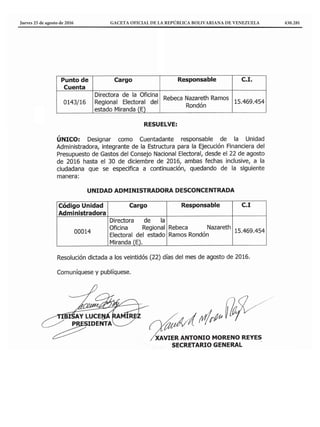 Jueves 25 de agosto de 2016	 GACETA OFICIAL DE LA REPÚBLICA BOLIVARIANA DE VENEZUELA	 430.281
 