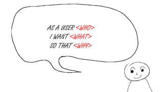 AS A USER <WHO>
I WANT <WHAT>
SO THAT <WHY>
 
