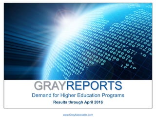 GRAYREPORTS
Demand for Higher Education Programs
www.GrayAssociates.com
Results through April 2016
 