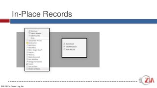 ©2016 Zia Consulting, Inc
In-Place Records
 