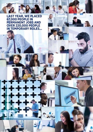 LAST YEAR, WE PLACED
67,000 PEOPLE IN
PERMANENT JOBS AND
OVER 220,000 PEOPLE
IN TEMPORARY ROLES...
Hays plc | 2016 Annual Report and Financial Statements6
 