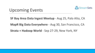 SF Bay Area Data Ingest Meetup - Aug 25, Palo Alto, CA
MapR Big Data Everywhere - Aug 30, San Francisco, CA
Strata + Hadoo...