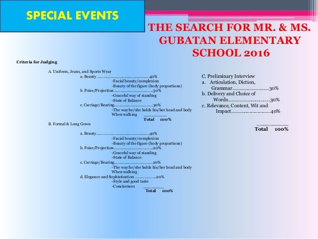 Sample Criteria For Judging Swimwear Competition Sample Criteria For Judging Swimwear Competition