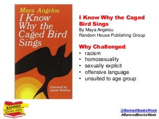 I Know Why the Caged
Bird Sings
By Maya Angelou
Random House Publishing Group
Why Challenged:
• racism
• homosexuality
• s...